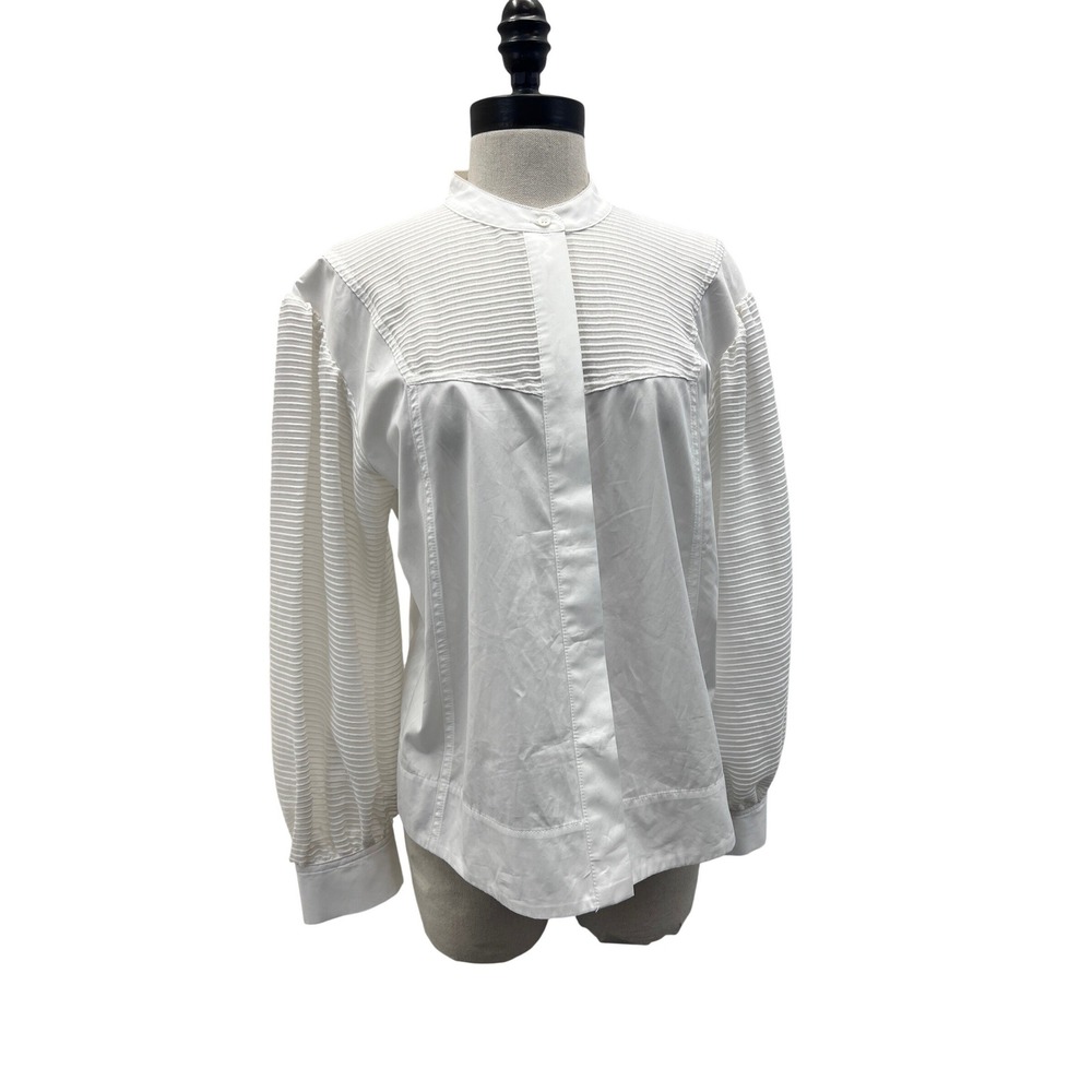 Judith & Charles Blouse Womens 6 White Excellent Pleated Sheer Balloon Sleeve
